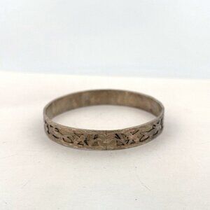 Estate Donte 900 Silver Hand-Etched Bangle Bracelet 7.5" 20.4g Vintage Design